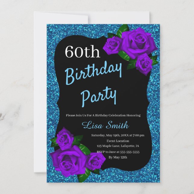 Invitation Tout âge Anniversaire Bleu Parties scintillant Vio (Devant)