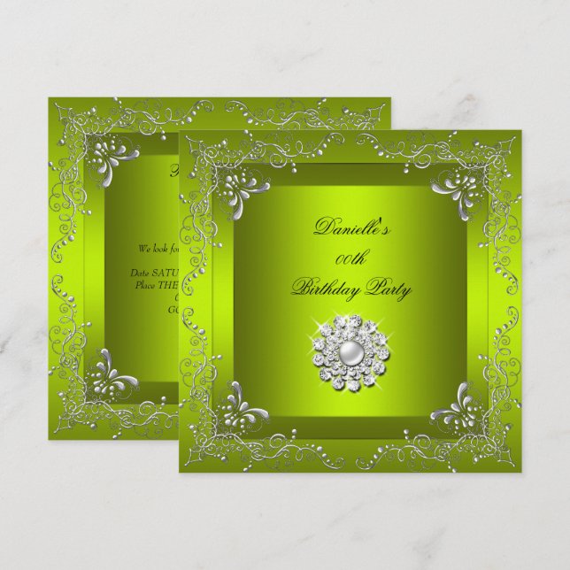 Invitation Tout âge Anniversaire Fête Chartreuse Jaune Vert (Devant / Derrière)
