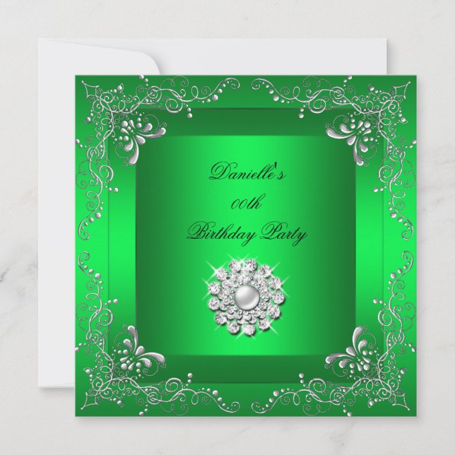 Invitation Tout âge Anniversaire Fête Lime Diamant Vert Look (Devant)