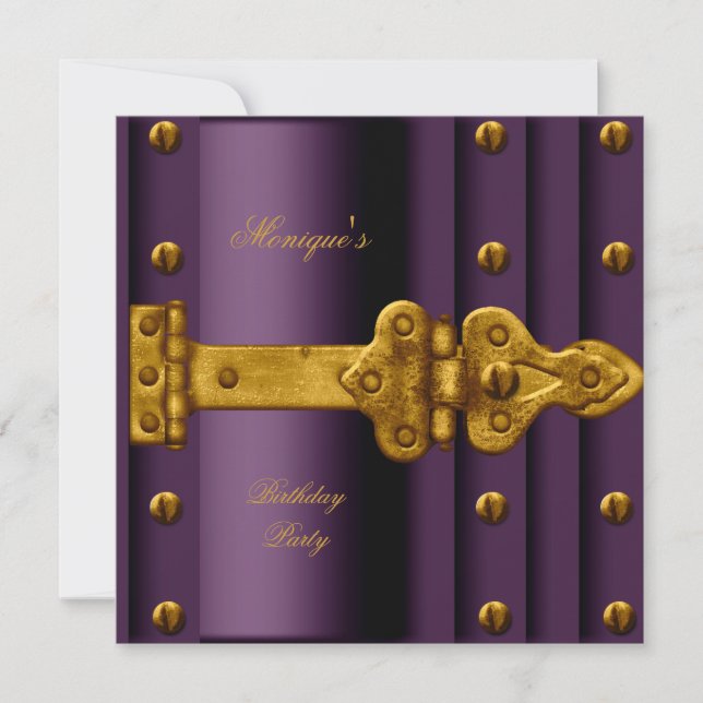 Invitation Tout âge Anniversaire Fête Plum Purple Gold Lock (Devant)