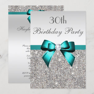 Invitation Tout âge Anniversaire Fête Séquin Argent Séquin Pr