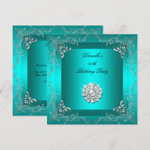 Invitation Tout âge Anniversaire Fête Turquoise Diamant Bleu 