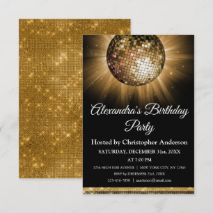 Invitation Tout âge Anniversaire Soirée Gold Sparkle Disco Ba