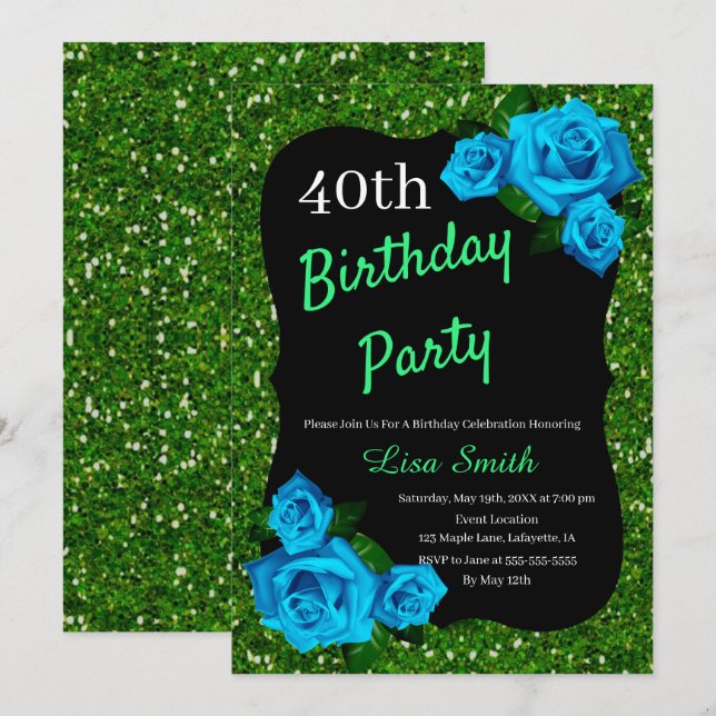 Invitation Tout âge Anniversaire Vert Parties scintillant Ble (Devant / Derrière)