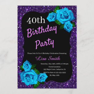 Invitation Tout âge Anniversaire Violet Parties scintillant B