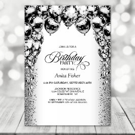 Invitation Tout âge Ballons noirs et blancs fête d'anniversai