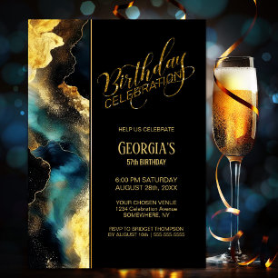 Invitation Tout âge Black Gold Celestiday fête d'anniversaire