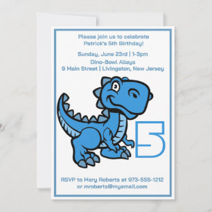 Invitation Tout âge Bleu T Rex Dinosaur Anniversaire
