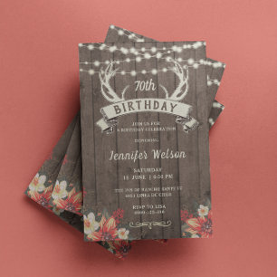 Invitation TOUT ÂGE Femme Rustique Floral Antlers Bannière B'
