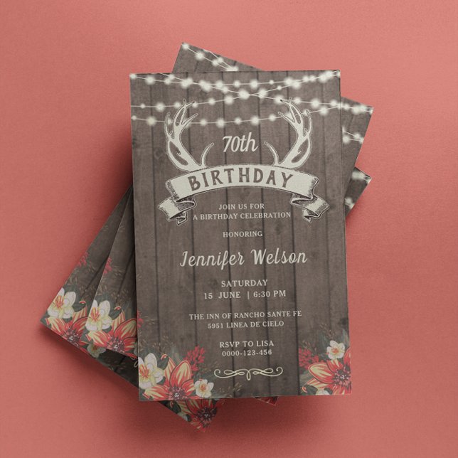Invitation TOUT ÂGE Femme Rustique Floral Antlers Bannière B' (Créateur téléchargé)