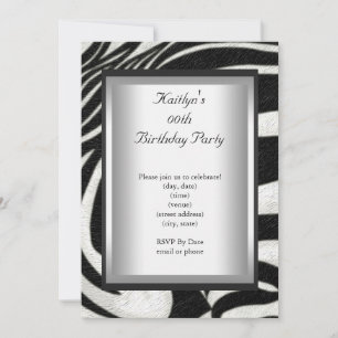 Invitation Tout âge fête Anniversaire Noir Blanc Zèbre Animal