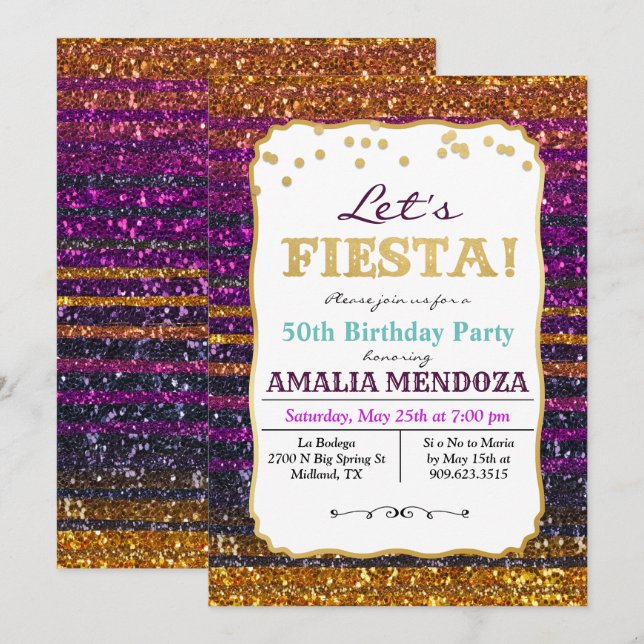 Invitation TOUT ÂGE - Fête Anniversaire Parties scintillant I (Devant / Derrière)