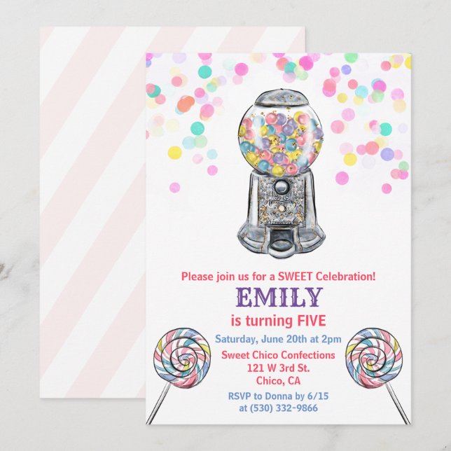 Invitation TOUT ÂGE - Gumball Candy Sweet Anniversaire Invita (Devant / Derrière)