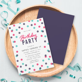 Invitation Tout âge Indigo rose Turquoise Confetti fête d'ann