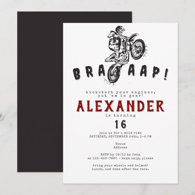 Invitation Tout âge Motocross Dirt Vélo Supercross Anniversai (Devant / Derrière)