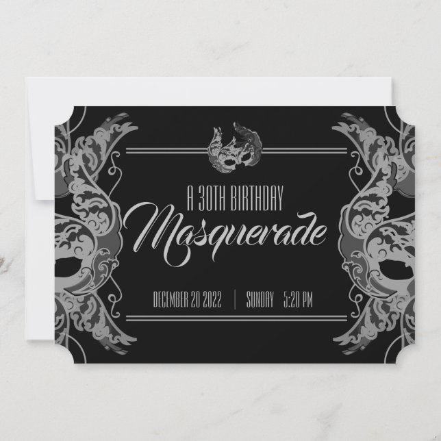 Invitation TOUT ÂGE noir & blanc BIRTHDAY MASQUERADE billet (Dos)