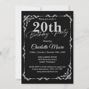 Invitation Tout âge Noir et Blanc Anniversaire Moderne