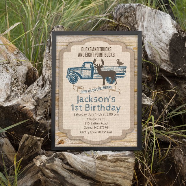 Invitation TOUT AGE Rustic Deer Camion Boy Anniversaire Invit (Créateur téléchargé)