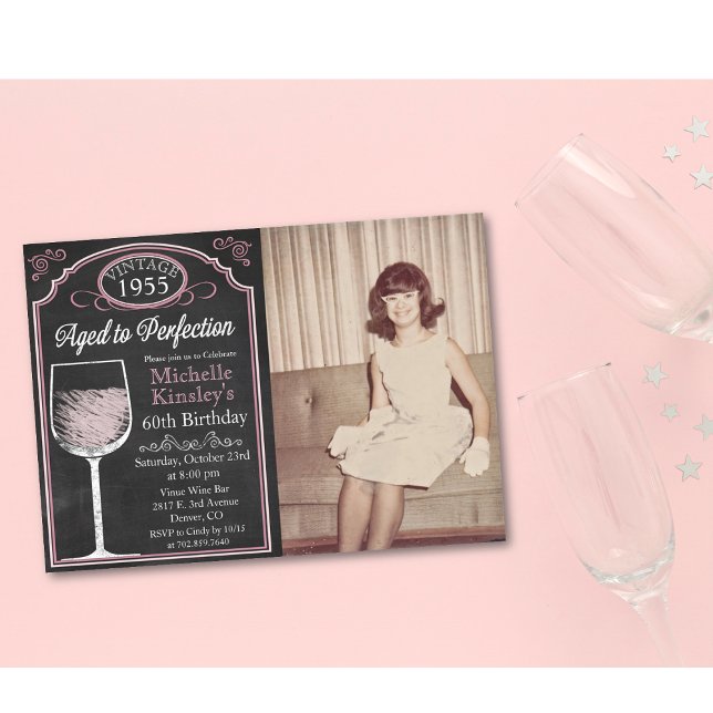 Invitation TOUT ÂGE Vigne Chalk Adulte Anniversaire Photo Inv (Créateur téléchargé)
