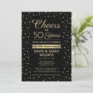 Invitation TOUT Anniversaire Fête Confettis Noir & Or Félicit
