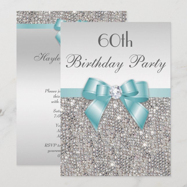 Invitation Tout arc turquoise de paillettes d'argent de fête (Devant / Derrière)