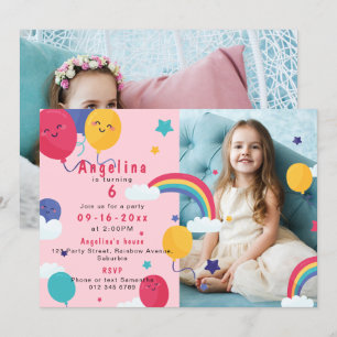 Invitation TOUT Ballons rose AGE et arcs-en-ciel 2 photos Ann