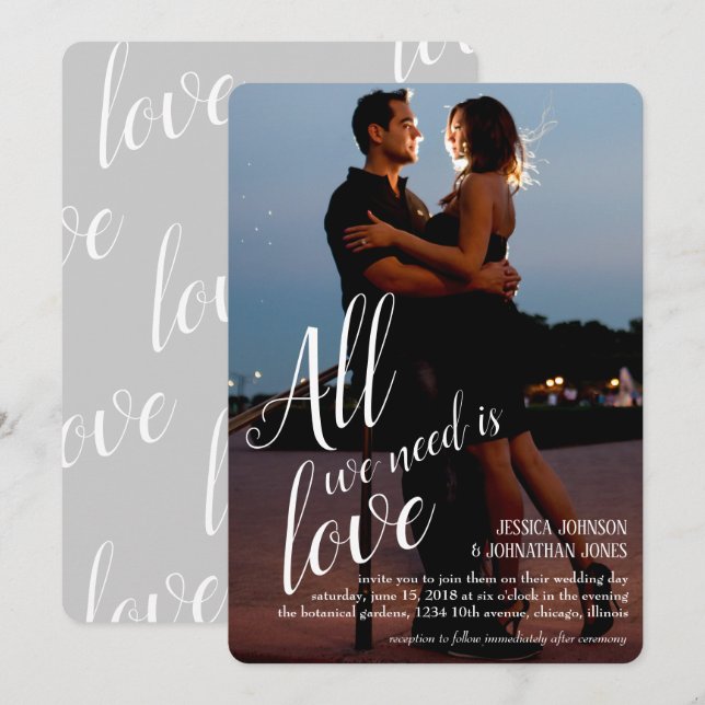 Invitation Tout Ce Dont Nous Avons Besoin Est Love Photo Fair (Devant / Derrière)