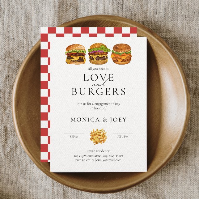 Invitation Tout ce dont vous avez besoin est Love and Burgers (Créateur téléchargé)