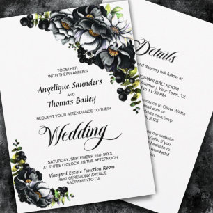 Invitation Tout dans One Moody Black Floral White Wedding