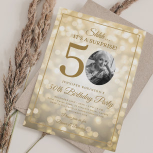 Invitation Tout en Or SURPRISE Photo 50e Anniversaire Glam Lu