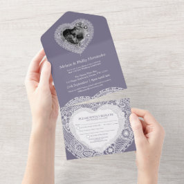 Invitation Tout En Un 13e anniversaire de mariage dentelle sans envelopp