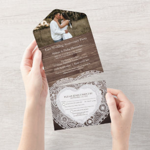 Invitation Tout En Un 13e anniversaire de mariage dentelle sans envelopp