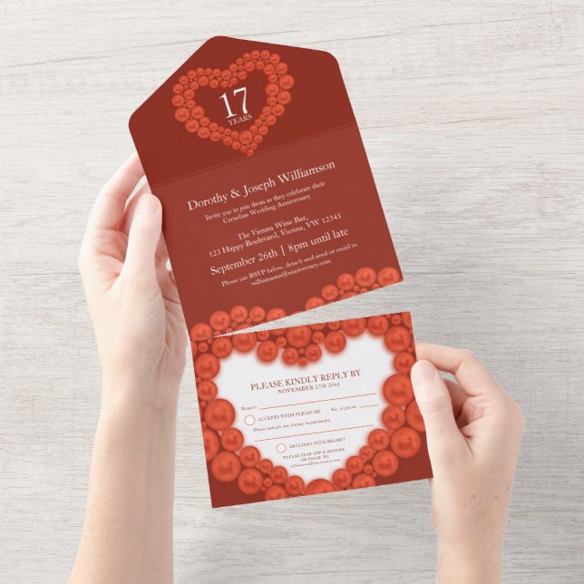 Invitation Tout En Un 17e anniversaire de mariage perles de cornaline (Déchirure)