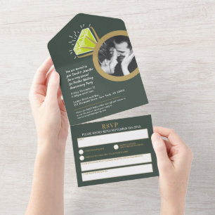 Invitation Tout En Un 1er anniversaire mariage fête verte pardot ring