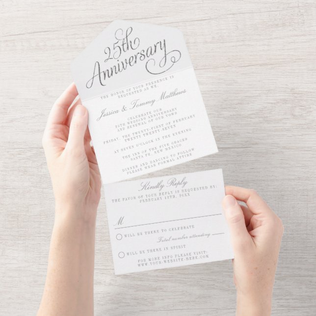 Invitation Tout En Un 25e anniversaire du Mariage d'argent (Déchirure)
