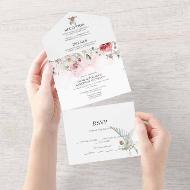 Invitation Tout En Un #2 Fard Rose Bourgogne Blanc Florales d'Hiver (Déchirure)