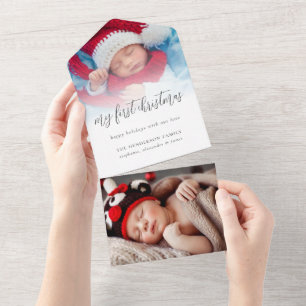 Invitation Tout En Un 2 photo Destinataire Adresse Baby 1st Christmas ca