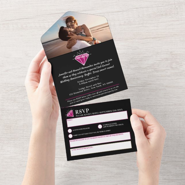 Invitation Tout En Un 2e anniversaire de mariage garnet gemstone (Déchirure)