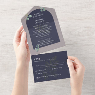 Invitation Tout En Un 3en1 Archée d'eucalyptus de verdure Mariage RSVP