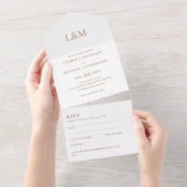 Invitation Tout En Un 3in1 Classic White Gold Texte Uniquement Mariage I