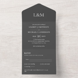 Invitation Tout En Un 3in1 Gris d'ardoise Texte uniquement Mariage Invit