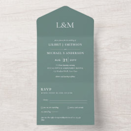 Invitation Tout En Un 3in1 Sage Vert Texte uniquement Mariage Inviter RS