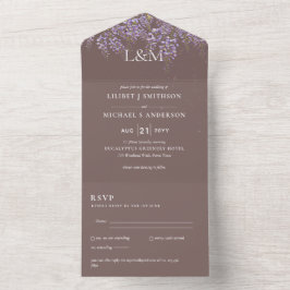 Invitation Tout En Un 3in1 Wisteria Taupe Mariage floral Inviter RSVP