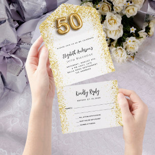 Invitation Tout En Un 50e anniversaire de la fête de l'or blanc RSVP