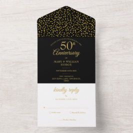 Invitation Tout En Un 50e anniversaire du Mariage Noir et or