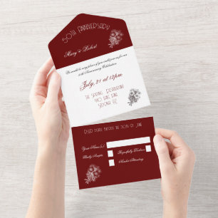 Invitation Tout En Un 50e anniversaire prospère - Bourgogne et blanc