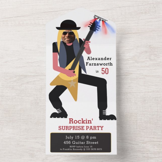 Invitation Tout En Un 50th Mens 🎸 🤣 Rockstar Anniversaire Guitare Funk (À l'intérieur)