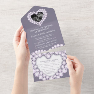 Invitation Tout En Un 60e anniversaire mariage diamant photo gris