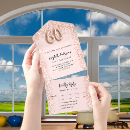 Invitation Tout En Un 60e anniversaire rose or blush rose fête RSVP