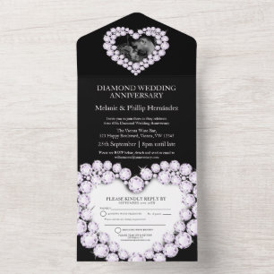 Invitation Tout En Un 60ème diamant mariage anniversaire photo noir